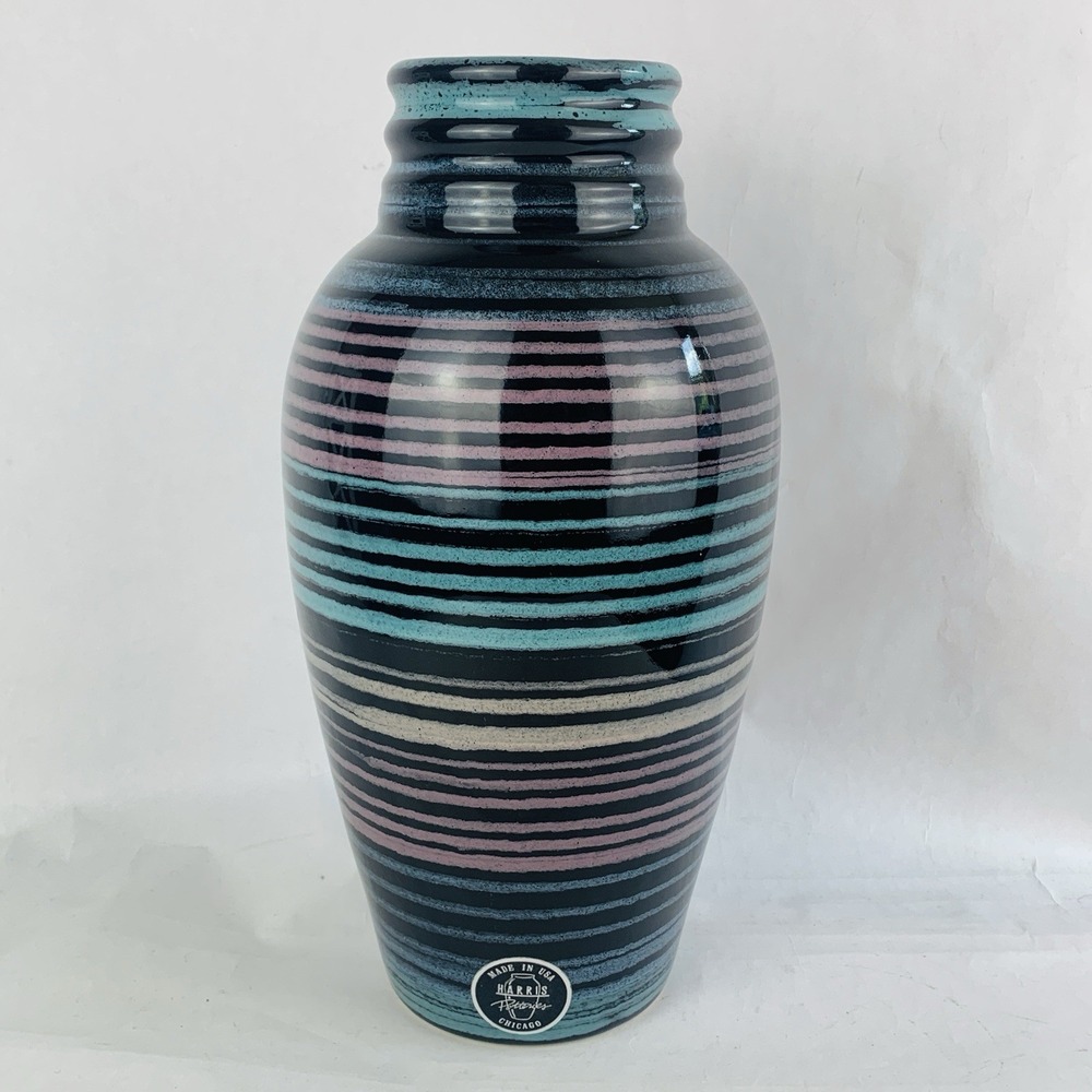Vtg Harris Potteries Vase Chicago 1980s Retro Mid Century Modern Decor Striped